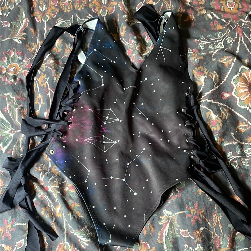 Black Constellation Print Swimsuit
